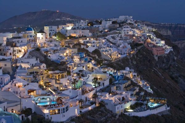 Greece, Firostefani Cliffside villas with lights